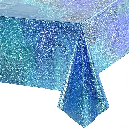 GREATRIL Nappe Bleu Anniversaire Paillettes - Nappe Fête Jetable Foil Brillant Enfant Décoration pour Kpop Sirène Reine Neiges Pat Vaianae Congelé Monde sous Marin Décoration