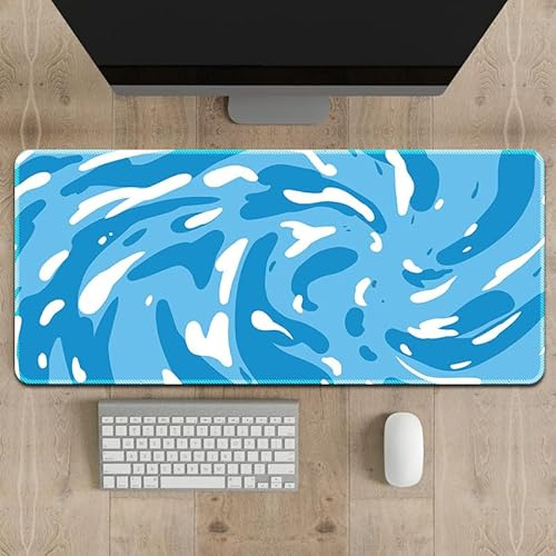 Treer XXL/XL/L Alfombrilla Ratón, Alfombrilla Ratón con Bordes Cosidos, Alfombrilla Gaming Base Goma Antideslizante, Mouse Pad Estilo Fluido, para hogar y Oficina (600x300mm,Azul Claro Blanco)