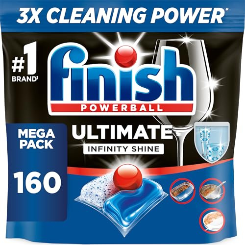 Finish Dishwasher Tablet, Ultimate Infinity Shine, 160 Tabs (80 x 2 pck), Fresh Scent, Clean & Shine Detergent Tabs, Tough on Grease Stains, Effective for Short Eco Cycle