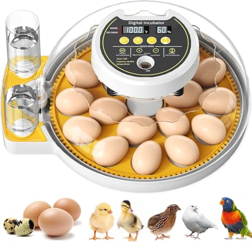 Egg Incubator for Hatching 18-60 egg Full Automatic for Chicken Duck Quail Parrots with Humidity &Temperature Control, Automatic Egg Turning, Incubator for Farm Lab Science Classroom Home
