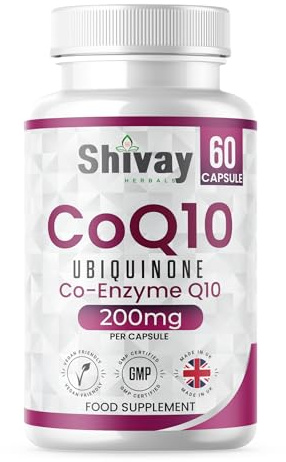 Co Enzyme Q10 200mg Per Capsule | Pure & Natural Ubiquinone | High Strength CoQ10 Vegan Capsules Supplement | Made in The UK | Shivay Herbals (60 Capsules)
