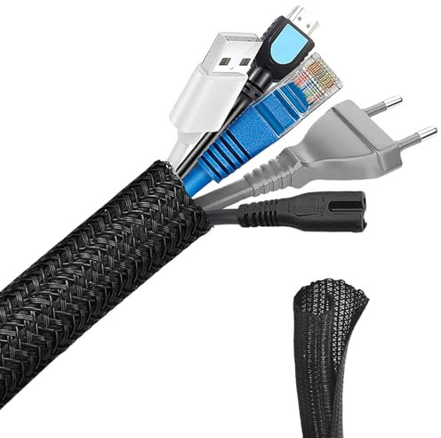 Flintronic 10ft - 1/2 inch Cord Protector, Wire Loom Tubing, Cable Sleeve Split Sleeving, Cable Tidy Sleeve, Protect Pets From Chewing Cords For USB Cable Power Cord Audio Video Cable for Home,Office
