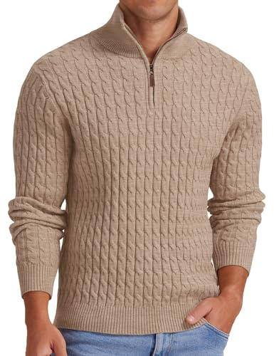 QIXING - Jersey de punto con media cremallera para hombre, cuello redondo, grueso, suave, con cremallera de 1/4, casual, de invierno, con borde acanalado, XXL
