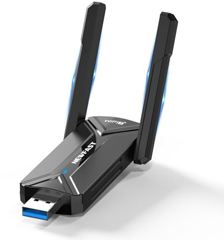 NEWFAST 6500Mbps USB WLAN Stick for PC,2026 Neuester WiFi 7 Adapter Mit 2*5dBi High Gain Antennens Tri-Band WLAN 7 Adapter,4096-QAM,Multi-link,Stabiles Signal,Keine Verzögerung,Only for Windows 11/10