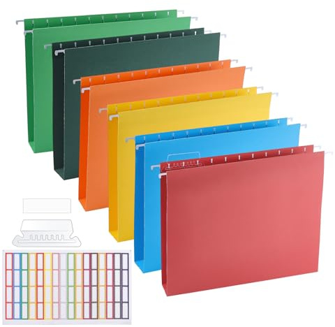 NBEADS 12 Pcs 6 Couleurs Dossier Suspendu en Papier, Dossier Suspendu Renforcé à Expansion Dossiers Suspendus Renforcés Format Lettre pour Classeur Fichiers Volumineux