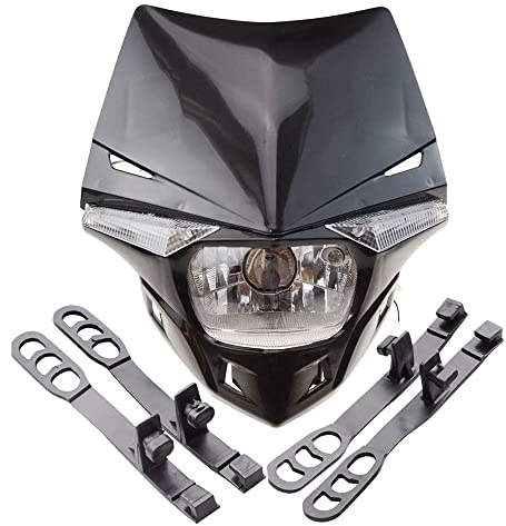 GOOFIT Black H4 12V 35W Headlight 2 Indicators lights Approved Cover Halogen Indicator Fairing Lampshade lights Replacement For Super moto Motocross Dirt Bike