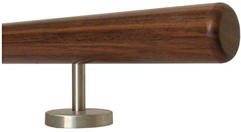 TIBU - Corrimano in legno di noce, corrimano per scale, maniglia in legno dritta, supporto in acciaio inossidabile, lunghezza 30-500 cm in un unico pezzo/per esempio lunghezza 80 cm con 2 supporti