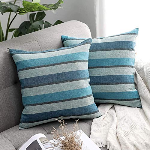 MIULEE Housses de Coussin Decoratives Rayures en Polyester Canapé Decoration Taie d'oreiller Classique pour Salon Bureau Chambre 50x50 cm, 2 Pièces Bleu