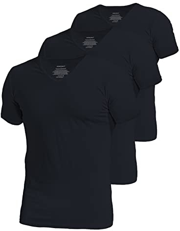 Comfneat Men's 3-Pack Stretchy Cotton Spandex Undershirts V-Neck T-Shirts (Black V-Neck 3-Pack, XXL)