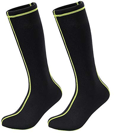 TINAYAUE Calze lunghe unisex extra lunghe in neoprene per immersioni, snorkeling, surf, sport acquatici, protezione piedi e gambe, calzini per nuoto, vela, kayak, Nero , M