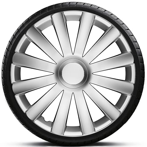 Copricerchi borchie coppa ruote 4 Racing da 14 pollici argento auto machina copriruota Monza