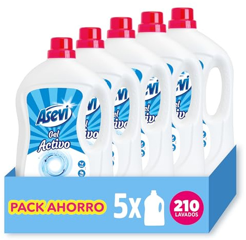 Asevi Detergente Gel Activo - Detergente para Ropa Blanca y de Color con Fórmula Concentrada - Extra de Luminosidad para una Ropa Limpia y Cuidada - Pack 5-210 Lavados
