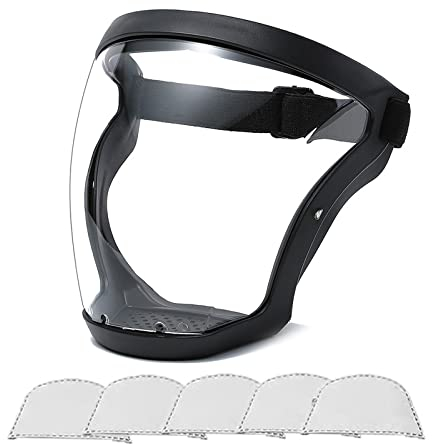 TOKLYUIE Protection intégrale anti-buée super HD réutilisable avec 5 filtres en coton réglable universel, Noir, 1Pcs