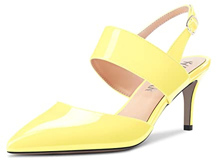 HEUIVZAR Donna Medio Spillo Tacco Heel a Punta Slingback Cinturino alla Caviglia Sandali Fibbia Feste Cute 6.5 CM Heels Giallo 40 EU
