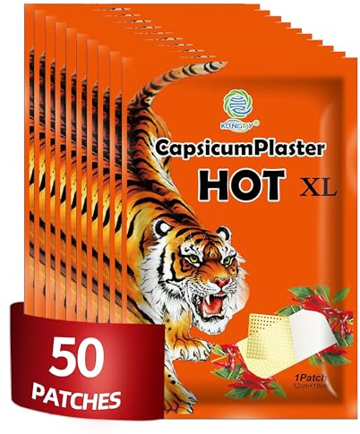 KONGDY 50pcs Hot Capsaicin Patches, 4.72x7.08 Extra Strength Tiger Patches, Heat Capsicum Patch for Relieving Back, Nack, Shoulder, Knee