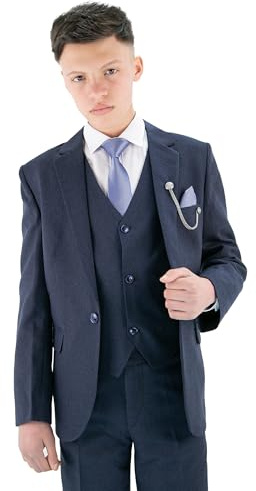 Traje Formal Texturizado de 8 Piezas para niños, Corte Ajustado, para pajes, Bodas, comuniones 126 Azul Marino, Tamaño 13 Años