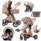 Nine point nine Kinderwagen 3 in 1, Kinderwagen Set mit Umkehrbarem Doppelschiebemodus, Kombikinderwagen 3 in 1 mit Großer Bequemer Babywanne, Rahmen Aluminiumlegierung (V9 Khaki)