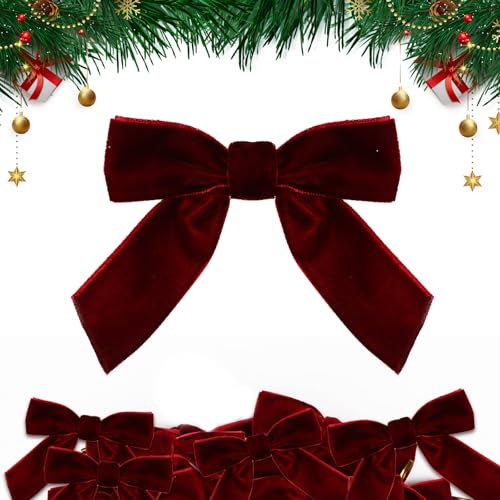 GEBETTER 30 pcs Wine Red Velvet Bows with Twist Ties for Christmas Tree Decorations Christmas Decorative Bows Christmas Bow Christmas Bows Decorative Xmas Decor Wreath Ornament