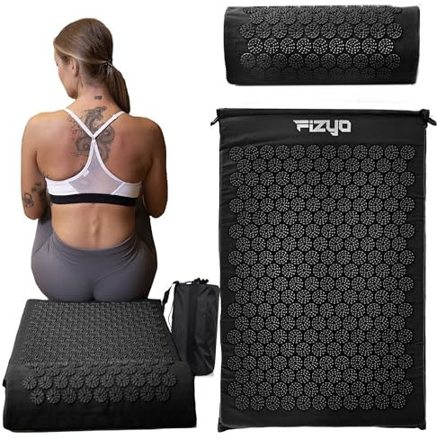 Fizyo Tappetino per digitopressione con cuscino - Kit per alleviare naturalmente il dolore, lo stress e la tensione, massaggio alla schiena, collo e spalle, stimolazione circolatoria, rigenerazione