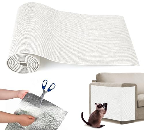 Autoadesivo Tappeto Tiragraffi Tappeto Gatti, Proteggi Divano Gatti Graffi, Tiragraffi Divano, 30 x 200 cm Tiragraffi da Parete, Potete Tagliarlo Come Preferite, Bianco