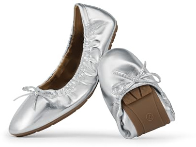 DREAM PAIRS Ballerine da donna pieghevoli a punta quadrata per le donne Bowknot eleganti comode leggere scarpe da abito, Argento, 41 EU