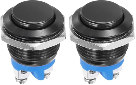 DMiotech 2 Pcs 22mm / 7/8 Push Button Switch, IP66 1NO 0-250V 5A Momentary Latching Push Button Starter Light Switch Self-reset, Aluminum Alloy High Head Black