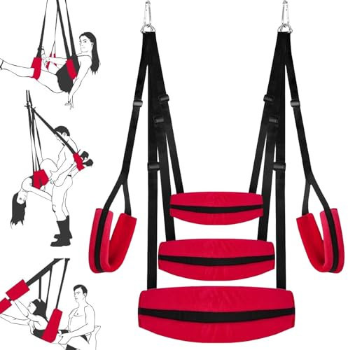 Sex Swing Sex Toys for Couples, Ceiling & Door Sex Swings with Widened Neck Lumbar Hip Pads & Adjustable Sex Straps, BDSM Bondage Restraints Sex Toy Adult Toys for Sex Game, Holds up to 300 lbs, Red