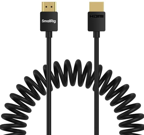 SMALLRIG Coiled HDMI Cable 2.0 (A to A), 4K@60Hz 18Gbps, High Speed Supports 3D, Flexible Durable TPU Camera Cable for BMPCC 4K/6K, for Panasonic S1H/GH5, etc., for Monitor, Gimbal - 4963