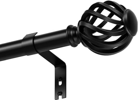 PeSenp 2 Pack Black Curtain Poles for Eyelet Curtains 95 to 249 cm, 16 mm Diameter Decorative Splicing Curtain Rod with Brackets and Finials for Bedroom, Living Room(Window Size:55-209 cm)