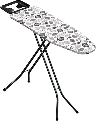 MENKËLL - Asse da Stiro 33x110 cm - In Acciaio con Leva Pieghevole, Salvaspazio con Poggiaferro Integrato, Piedi Antiscivolo, Regolabile (Foglie ASS-111)