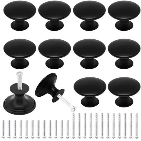 BDGYCK 12 Piezas Negro Pomo de Armario Redondo, Tiradores Armarios con Tornillo, Pomos de Cajón Tipo Hongo para Cocina Dormitorio Muebles Baño Vestidores Tocadores, 29mm