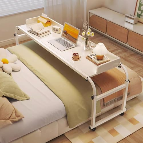 GUAWJRZDP Table de Lit Extensible avec roulettes, Bureau pour Lit King-Size, Table pour Ordinateur Portable, Au-Dessus du Lit de Nourriture Table avec Panneau de Séparation(Wit,L 120CM/47.2IN)