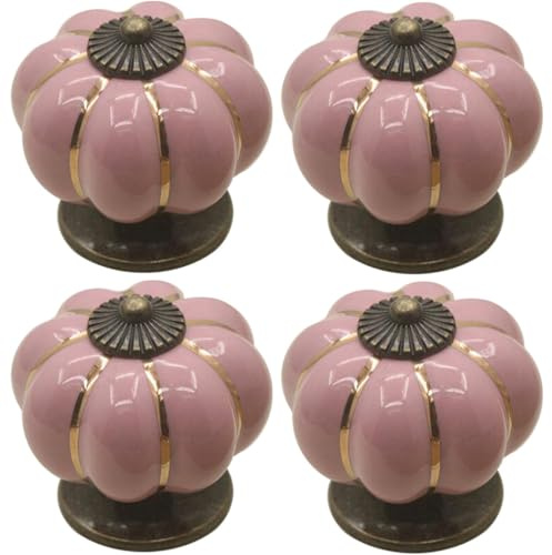 ZESLIV Lot de 4 boutons de meubles, en céramique, 40 mm, en forme de citrouille, pour tiroir, armoire, chambre d'enfant, rose