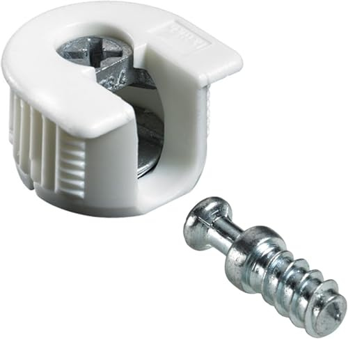 HKB ® 8 Stück Exzenter Verbindungsbeschlag VB 35/16, ø 20 mm, Zinkdruckguss/Kunststoff weiß, Hersteller Hettich, Artikel-Nr. 9130274