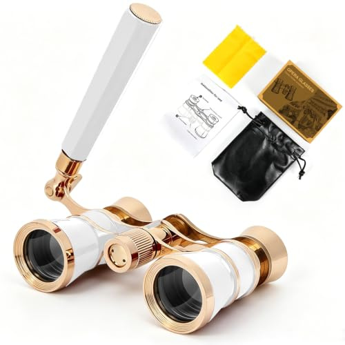 Fernglas,3×25 Theater Fernglas, aus Metall, im Vintage-Stil und edel verarbeitet, mit verstellbarem Griff für Erwachsene, Kinder und Frauen – ideal für Musicals, Konzerte und Kino (W)