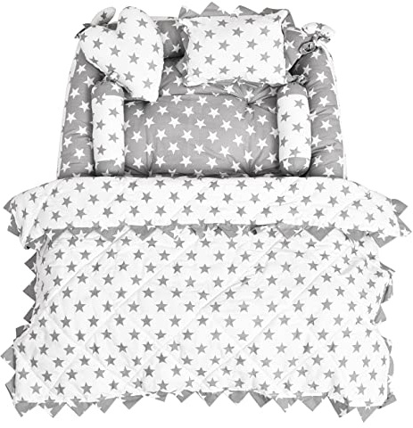 AD's Cuddle Premium Baby Nest Pod for Newborns & Infants, 100% Cotton, Portable Baby Lounger with Bedding Set, Bolsters, Pillows & Soft Blanket, 0–12 Months, Grey