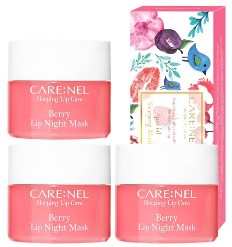 CARENEL Lip Sleeping Mask 5g (Berry 3Set) - Moisturizer for Dry Lips - Overnight Treatments Balm, Day and Night Repair Gloss, Scrubs Exfoliator