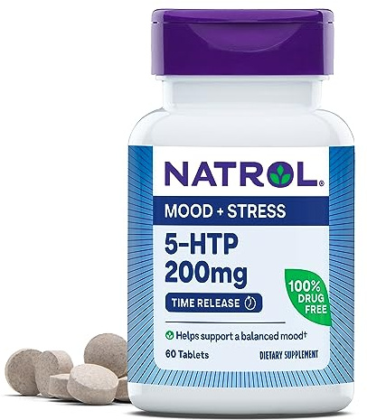 Natrol 5-HTP 200mg Dietary Supplement to Support a Balanced Mood, 60 Time Release Tablets, 60 Day Supply