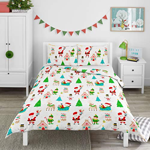 Bloomsbury Mill – Copripiumino Natalizio - Paesaggio Invernale - Lenzuola Letto Natale - Set di biancheria da letto per bambini - Copripiumino 200 cm x 200 cm e Federe per Letto Una Piazza e Mezza