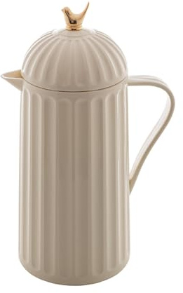 WOLFF 1 Liter White Bird Thermal Coffee Carafe, Plastic Exterior with Glass Lining Insulated Beverage Dispenser for Hot and Cold Drinks, Thermos Bottle for Tea, Water Pitcher - White, 34floz/1L
