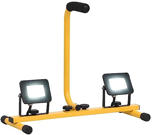 vidaXL Projecteur à LED avec Poignée Lampe d'Extérieur Eclairage de Sécurité de Jardin Projecteur d'Extérieur Atelier 2x10 W Blanc Froid