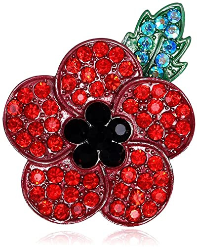 AKORD Red Poppy Brooch Lapel Pin Enamel Badge Ribbon Flowers Green Leaf Lest We Forget Legion Remembrance Day Peace