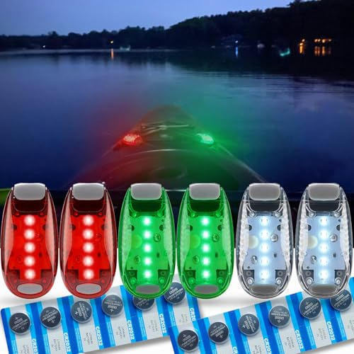 Amzonly 6pcs Navigation Lights for Boats Kayak, LED Safety Light, 3 Types Flashing Mode, Easy Clip-On Kit for Boat Bow, Stern, Paddles, Pontoon, Kayaking Accessories, 12PCS Extra Batteries
