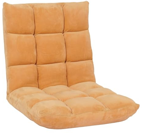 Mendler Bodensessel HWC-N43, Relaxsessel Bodenkissen Klappsessel 6 Relaxpositionen, stabiles Gestell Samt - Hellbraun