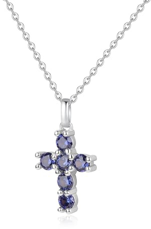 GAVU Collar Cruz Mujer, Collar Mujer Plata de Ley 925 con Colgante de Cruz con Circonita Cúbica Azul