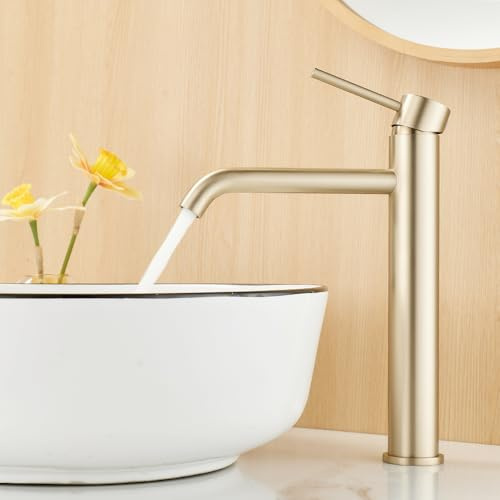 Tall Bathroom Basin Mixer Tap, High Rise Bathroom Sink Tap, Brushed Gold