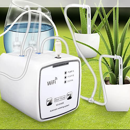 Hancaner Dispositivo di irrigazione intelligente WIFI, doppia pompa, sistema automatico di irrigazione a goccia, controller remoto APP per piante in vaso da giardino