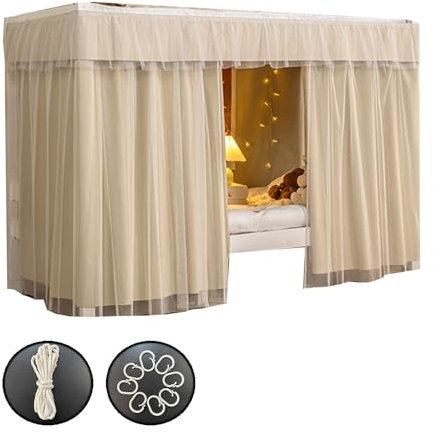 Oberes Etagenbetthimmel, 2 m lang, Etagenbettvorhänge, verdickter Stoff, Verdunkelungsvorhänge, seitliche Öffnungstür mit großem Raum (Vorhang x 3 + Regal 1,2 m, Blume A) Premium Verdunkelung L