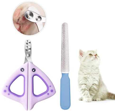 HOWAB Krallenschere Katzen, Professionelle Katzen Krallenschneider für Haustiere, Edelstahl Doppeltes Katzenkrallen Schneider, Sichere Komfortable Katzen Nagelschere mit Nagelfeile für Kleintiere
