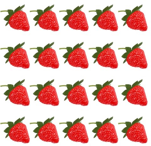 FdcLixuvol Lot de 20 fraises artificielles - Décoration de fruits artificiels - Fraise rouge réaliste - Décoration pour fête, mariage, festival, photographie